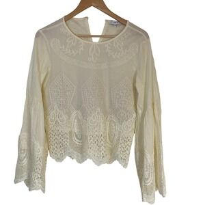 Lumie Womens Cream Lace Bell Sleeve Blouse Size XS Cottagecore Feminine Boho